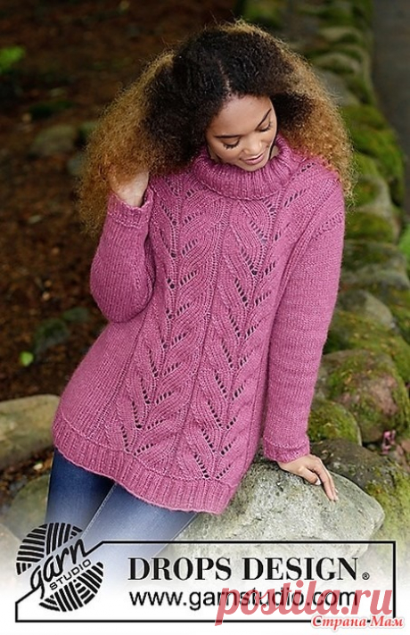 Удлиненный свитер Lotus. Спицы. Свитер связан ажурным узором из пряжи DROPS Air. Размеры S - XXXL.  Размеры: S - M - L - XL - XXL – XXXL  Понадобится: Пряжа DROPS AIR (65% альпака, 28% полиамид, 7% шерсть, 150м/50г)
