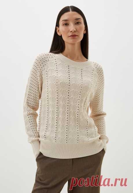 Джемпер цвета айвори с вертикальным узором в виде тонких веточек с шишечками и ажурных дорожек (схема узора)