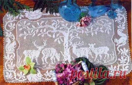 Филейная картина "Олени у дерева". Схема вязания