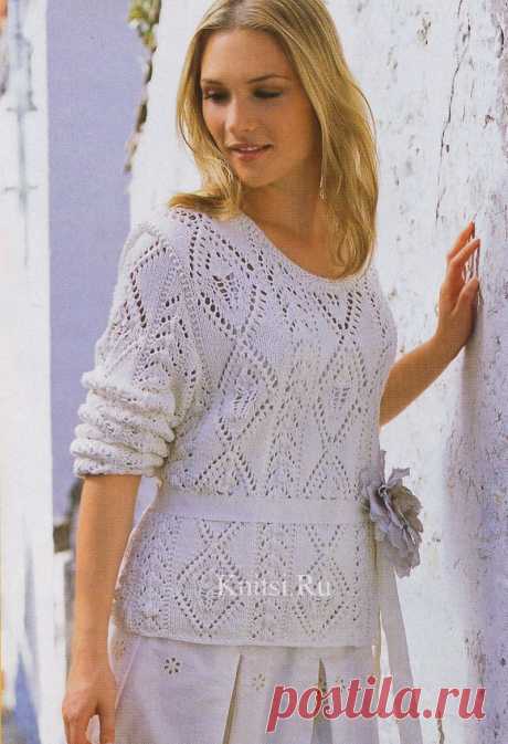 Пуловер с узором из ромбов....