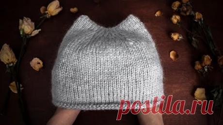 Вяжем шапку с ушками ♥ Котошапка ♥ Идеальные ушки ♥ Вяжем спицами ♥ Wild Rose ♥