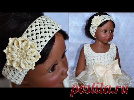 Ажурная повязка на голову крючком. Crochet headband