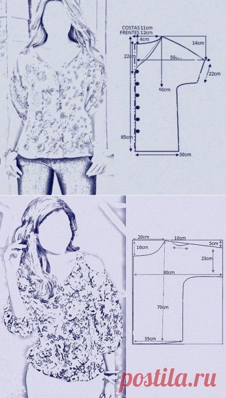 12 выкроек - блузки, туники и топы для дам с пышными формами! Размеры 56-60