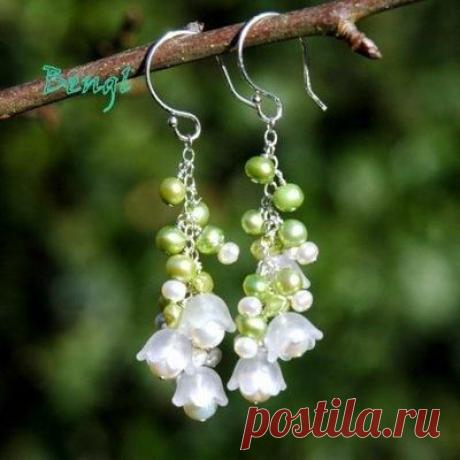 (6) Lily of the Valley Earrings | Seed beads - Flowers & Leaves | Цветок, Проростание Цветка и Сережки