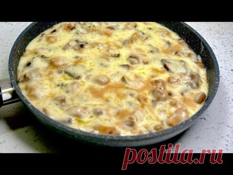 Быстрый и Вкусный Жюльен на сковороде - с курицей, грибами и сыром!