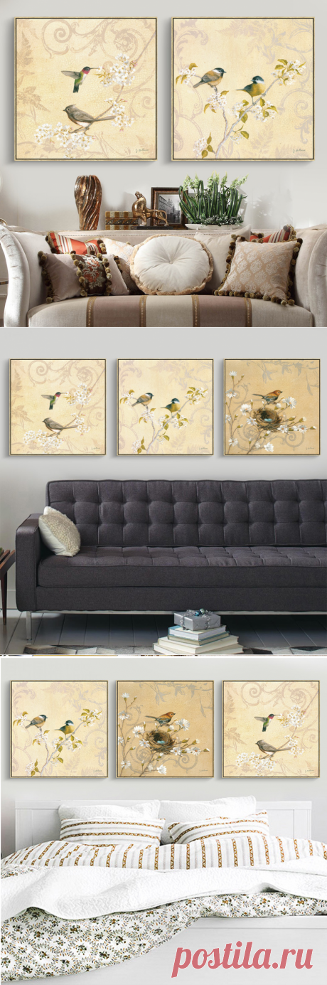 Современные Ретро Птица A4 большой Книги по искусству печать плакат шик настенные картина холстины украшения дома фото Нет Рамки купить на AliExpress