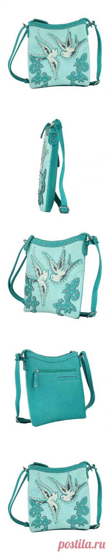Teal Hippie Bird Crossbody Bag w/ Rhinestone Studs, Hipster Vegan Leather Purse: Handbags: Amazon.com
