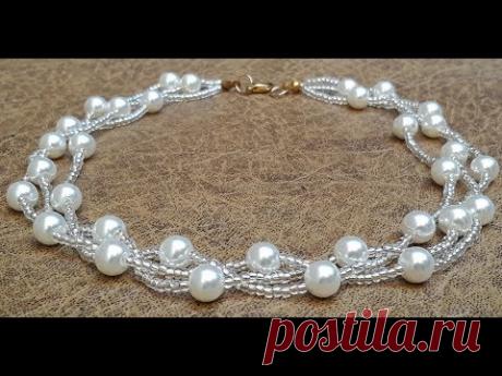 Delicado Collar de Perlas y Mostacillas...Clase #182!!!
