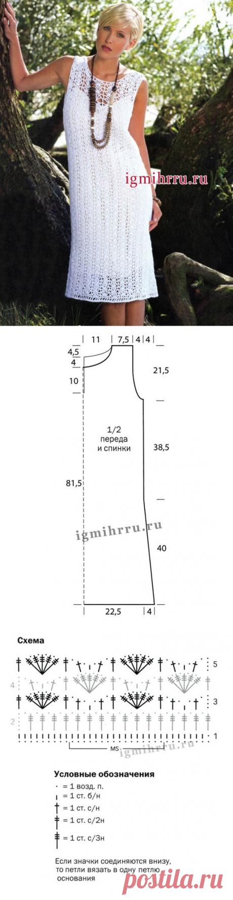 Изящное женственное платье с кружевными узорами. Вязание крючком