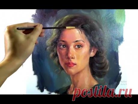 Art Oil painting pretty girl portrait on canvas