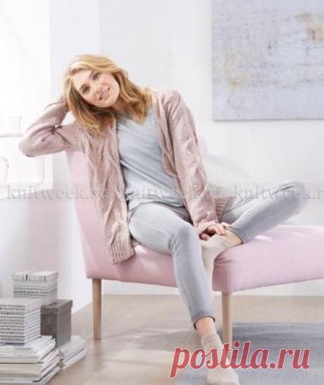 Кардиган с узором из теневых "кос". Спицами. / knitweek.ru