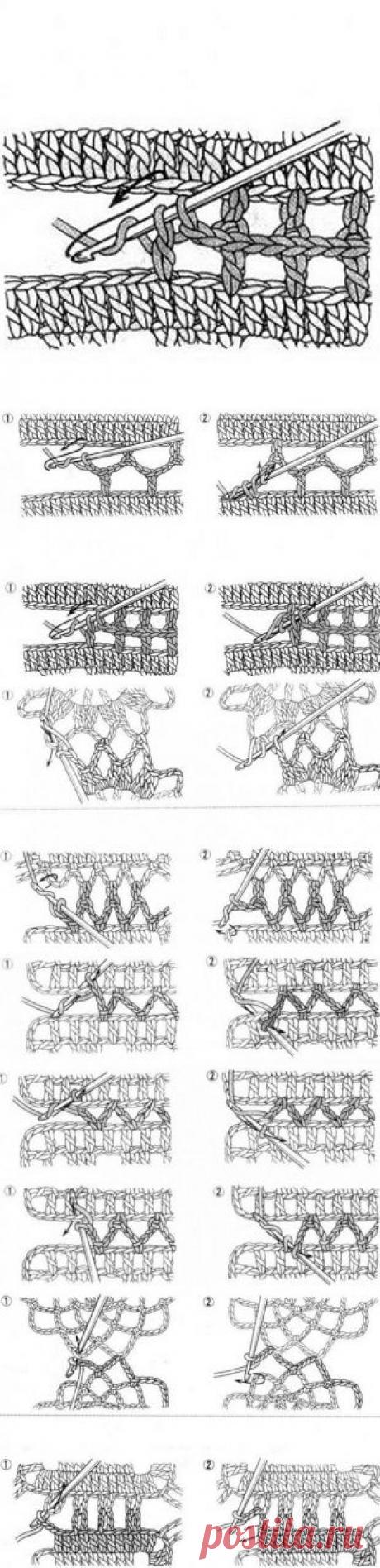 Варианты соединения мотивов крючком