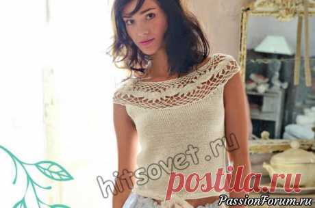 Топ с круглой кокеткой крючком - запись пользователя Лисик (Светлана) в сообществе Вязание спицами в категории Вязание для женщин спицами. Схемы вязания спицами Вам потребуется: 4 (4, 4, 5) мотков песочного цвета (224.151) пряжи Bergere de France Coton а Tricoter, состоящей из 100% мерсеризованного хлопка, длиной нити 200 метров в 50 граммах, спицы № 3 и № 3,5, крючок № 2,5. Размеры топа: S (M, L, XL).