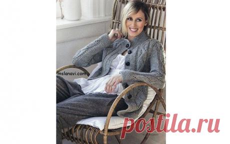 Вязаный спицами теплый жакет. Выкройка и схема узора