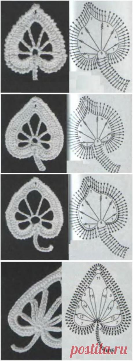 ЛИСТЬЯ ВЯЗАНЫЕ... очень много... со схемами... БОЛЬШУЩАЯ КОЛЛЕКЦИЯ!!!....