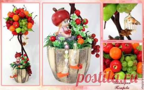 Купить Топиарий "В райском саду" - ярко-красный, топиарий дерево счастья, ручная работа