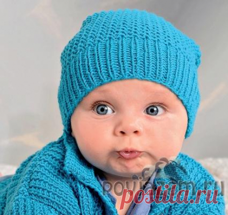 Шапочка для новорожденного спицами с широкой резинкой