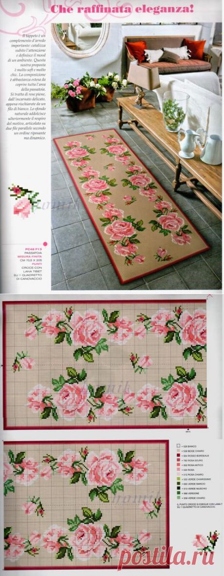 Вышивка.коврик с розами