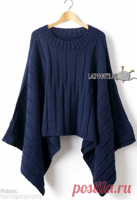 Стильное женское пончо спицами. / ladyknits.ru