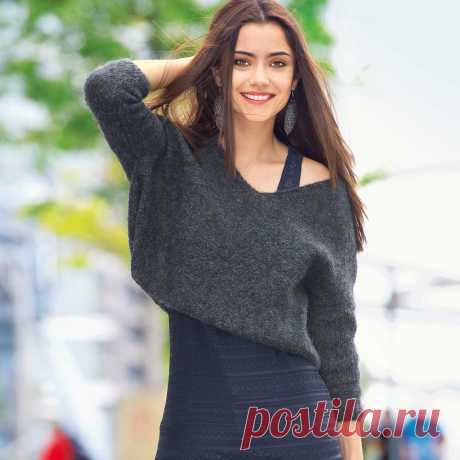 Укороченный пуловер с глубоким вырезом горловины - схема вязания спицами. Вяжем Пуловеры на Verena.ru