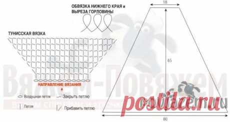 Тунисское вязание крючком, женское пончо