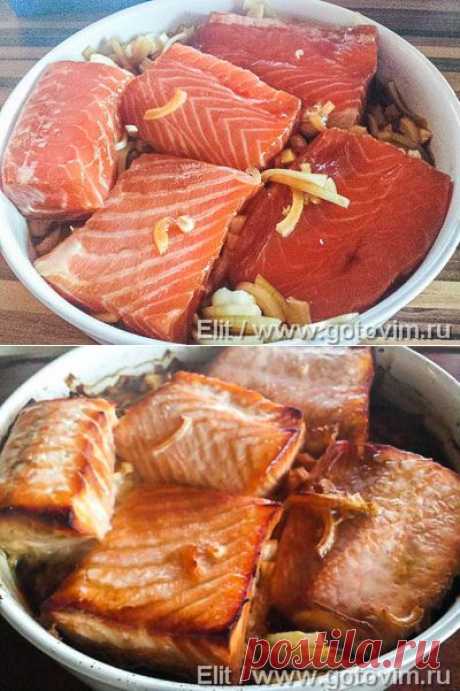 Лосось, запеченный с соусм терияки и луком. Фото-рецепт / Готовим.РУ