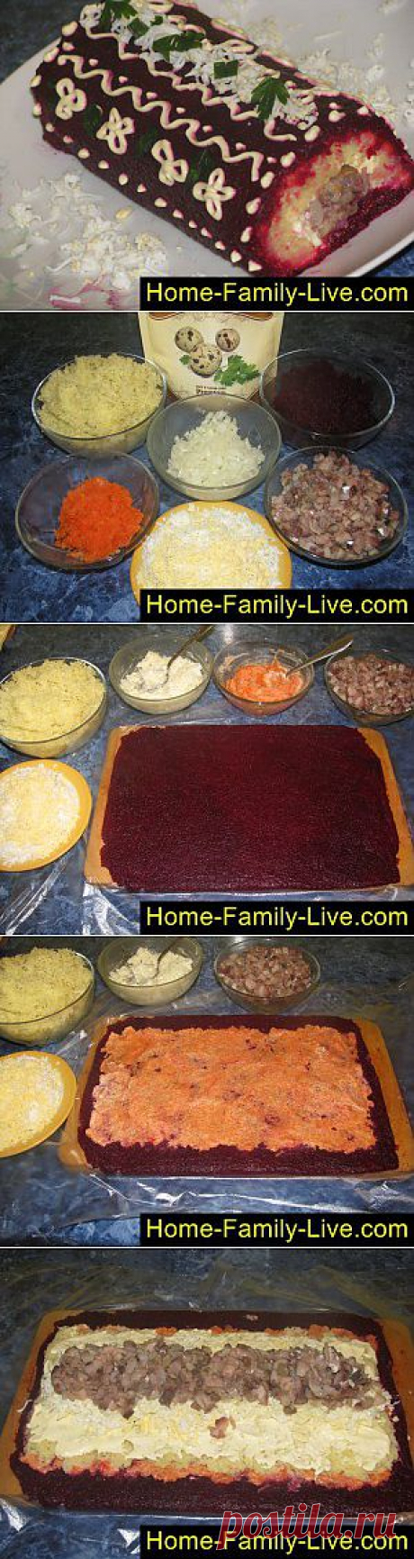 Кулинарные рецепты Селедка под шубой, рулет - пошаговый фоторецепт - салат в форме рулета