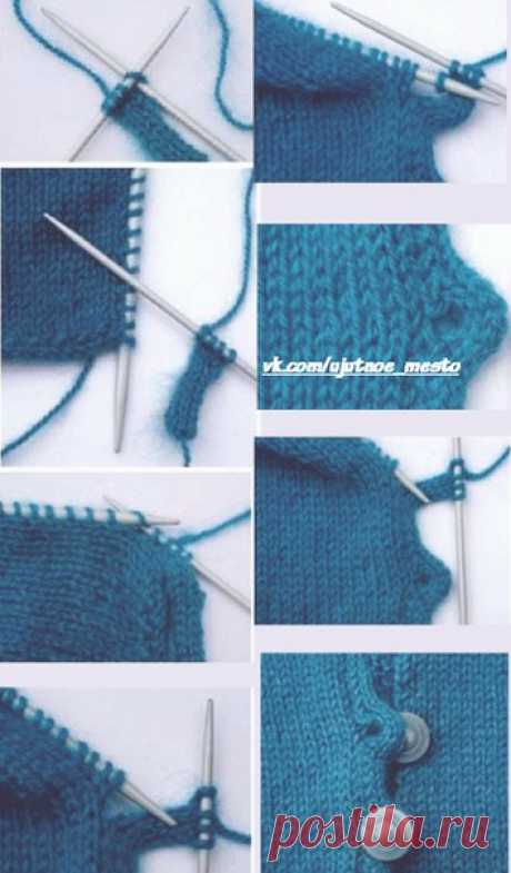 Петли для пуговиц при помощи шнура l-cord
из журнала “Creative Knitting”
Как вязать шнур
Используя пару обоюдоострых спиц, наберите нужное количество петель (мы будем использовать четыре петли для примера).
*Вяжите четыре петли лицевыми, а затем вместо того, чтобы повернуть работу, как обычно, сдвиньте петли на противоположный конец спицы, подтяните рабочую нить за работой и повторите от *.
Обвязка края шнуром
Перед тем, как начать обвязывать край шнуром, вы должны снач...