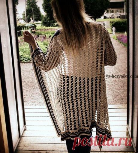 Ажурный кардиган-накидка крючком. Вязаные крючком накидки женские+ схема