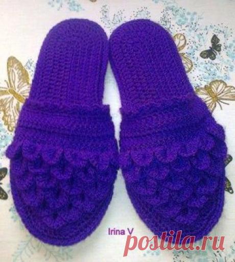Тапочки крючком узором \"чешуйки\". Мастер-класс.
