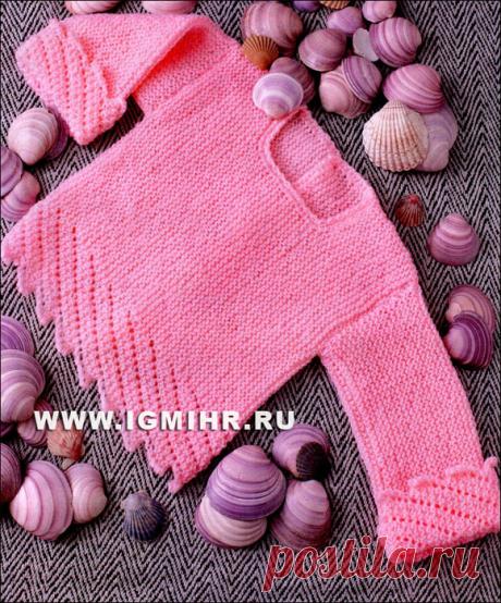 Детская кофточка абрикосового цвета для малышки 3-6 месяцев. Спицы