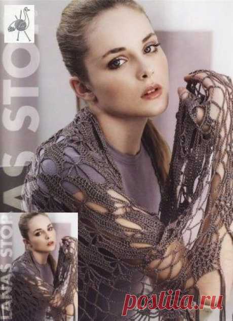 Палантин в крупный ажур. Крючок. Схемы. /