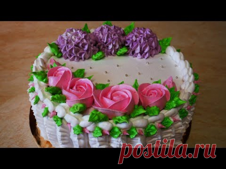 ВЕСЕННИЙ ЛЕГКИЙ бисквитный торт с йогуртовым кремом и фруктами УКРАШЕНИЕ тортов кремом