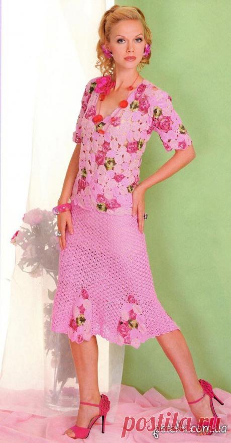 Кофточка и юбка в технике ирландского кружева. Описание, схемы