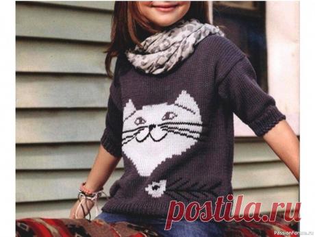 Кот на свитере. Схема | Вязание спицами для детей