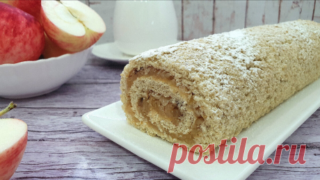 Диетический БИСКВИТНЫЙ РУЛЕТ с яблочной начинкой | Рецепты ЛАЙТ | Дзен