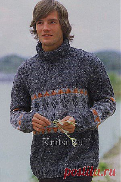 Пуловер с жаккардовым узором. Вязание для мужчин / Пуловеры / Спицами