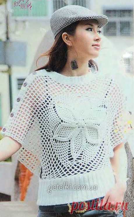Ажурная кофточка с круглым мотивом спереди. Схемы, выкройка
