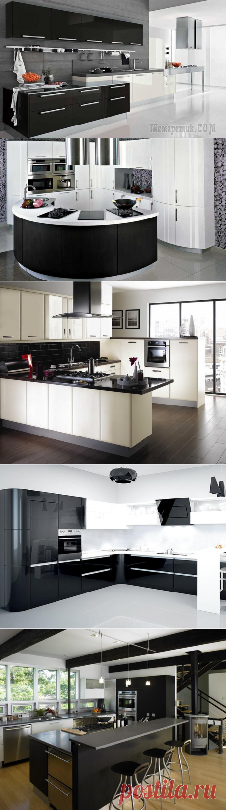 20 черно-белых кухонь в стиле хай-тек