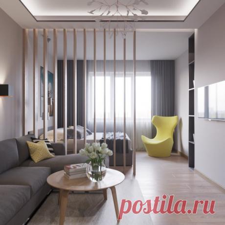 Перегородка из деревянных реек задала тон всему интерьеру: он стал легким, прозрачным, основанным на природных материалах