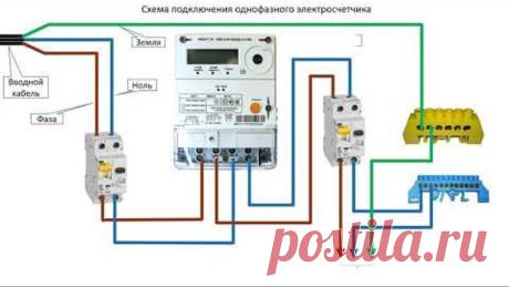 Схема подключения однофазного электросчетчика