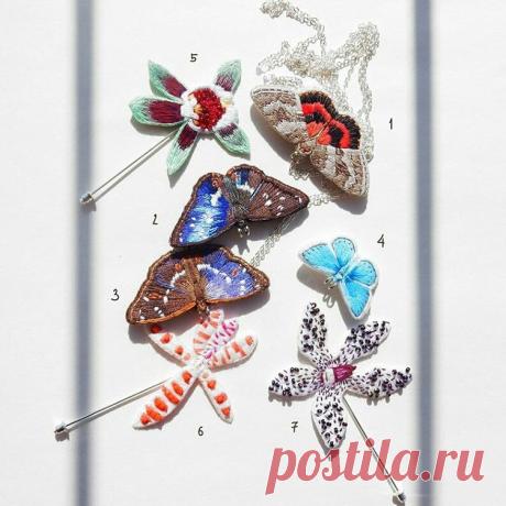 Публикация Lera Petunina Embroideries в Instagram • Апр 10 2017 в 6:04 UTC 760 отметок «Нравится», 19 комментариев — Lera Petunina Embroideries (@lera.petunina) в Instagram: «Бабочки и цветки (4фото) 🍀 Броши и броши/подвески. Ручная вышивка хлопком и шелком 🌷 1.Красная…»