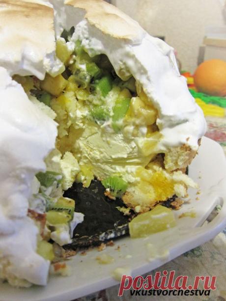 Торт с мороженым и фруктами внутри. Пошаговый рецепт с фото