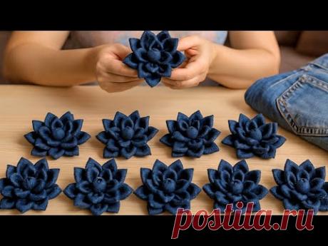 Ideia incrível com retalhos de jeans usado #artesanato #jeans #flores #tutorial #façavocêmesmo #diy