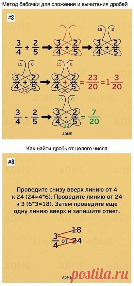 АХ, ЭТИ ДРОБИ !!! **Метод Бабочки - для сложения и вычитания, Найти дробь от целого числа.