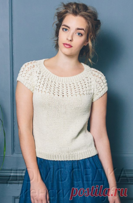 Топ Kiku лицевой гладью, кокетка и рукава - ажурным узором. Спицами. / Обсуждение на LiveInternet - Российский Сервис Онлайн-Дневников
