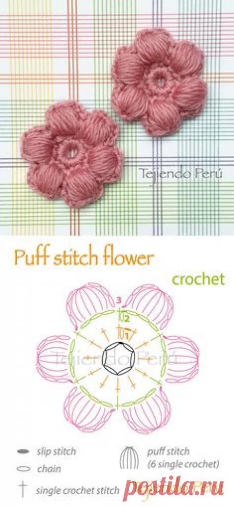 Crochet: puff stitch flower diagram! ༺✿ƬⱤღ✿༻