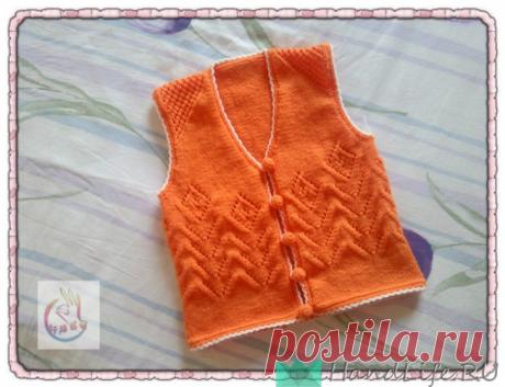 Оранжевый жилет спицами / Вязание