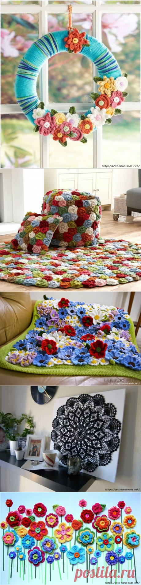 Вязаные крючком цветы в декоре интерьера. Идеи, мастер-классы