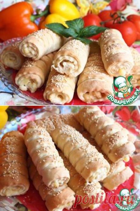 Трубочки с курицей и плавленным сыром - кулинарный рецепт